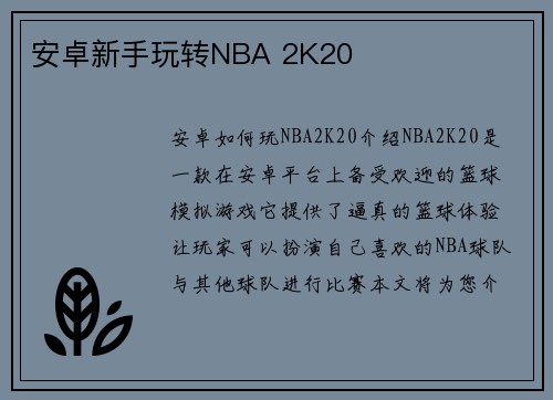 安卓新手玩转NBA 2K20