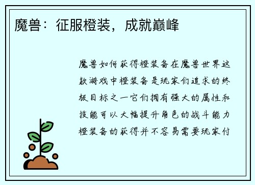 魔兽：征服橙装，成就巅峰