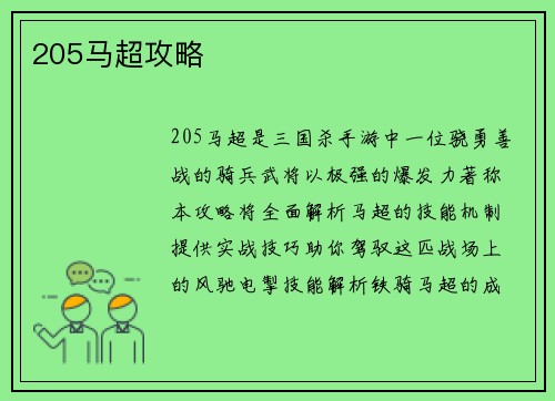 205马超攻略